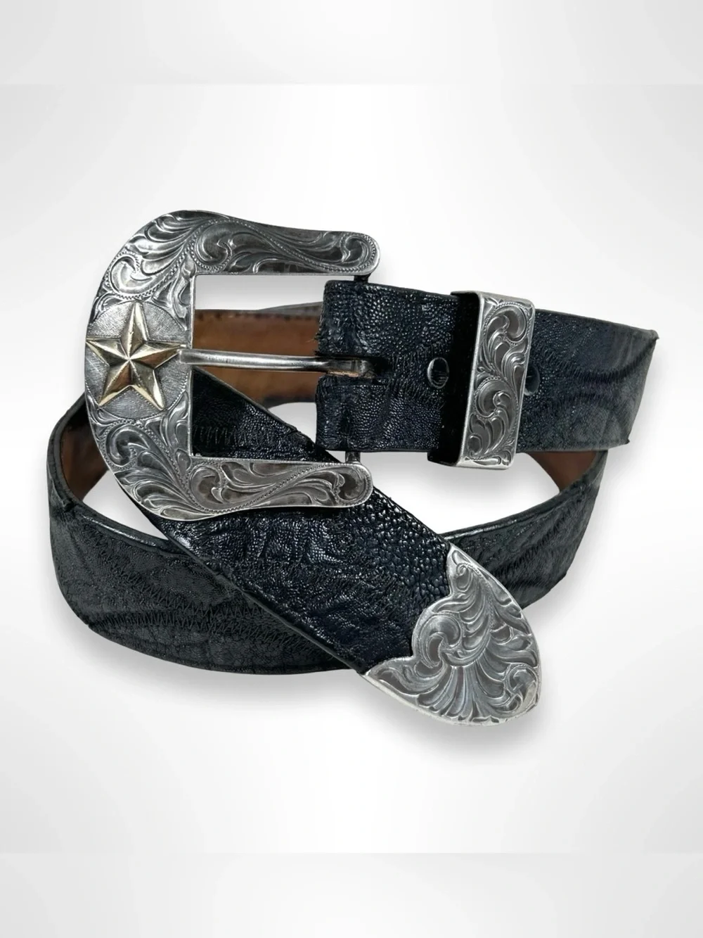 ELK CREEK by VOGT sterling silver buckle on Justin elephant skin western belt